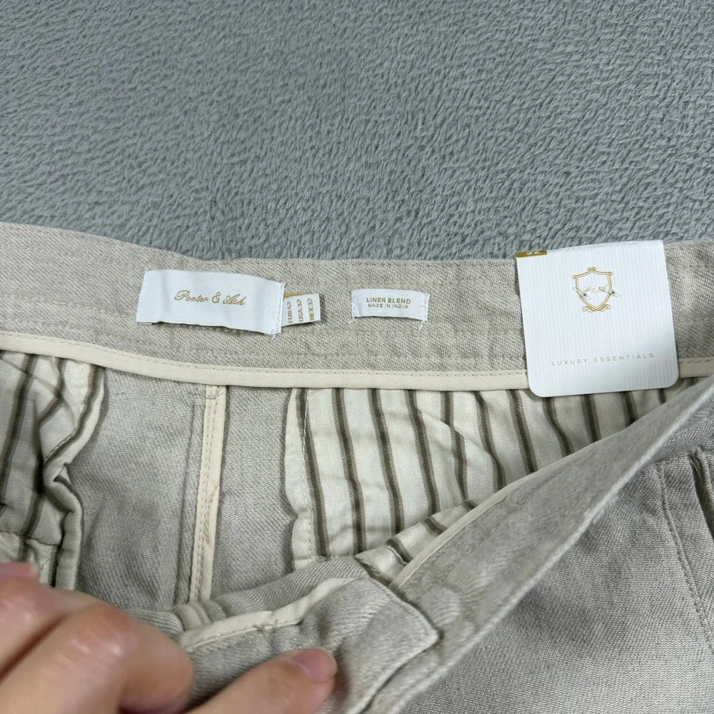 Porter & Ash Linen Blend Pants Mens 32 Beige Slim Fit Drawstring Summer NWT